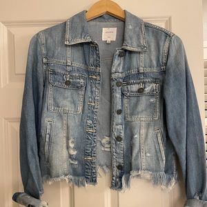 Women’s Hidden Frayed Denim Jacket. Size Small.
